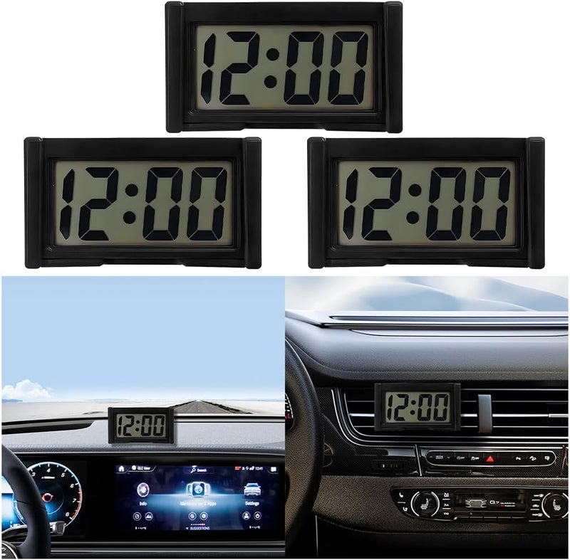 Sandfren 3PCS Mini Car Dashboard Digital Clocks, Small Self-Adhesive Bracket Vehicle Air Vent Electronic Watch with Clear LCD Screen Time & Day Display, Automotive Clock, Universal Fit (Black) - Image 1